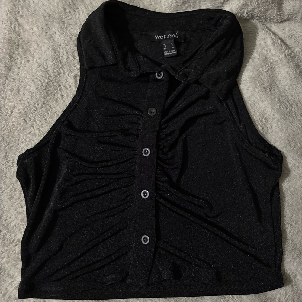 Wet Seal Black Button-Up Tank Top